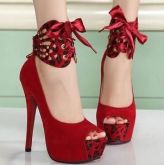 promoção do Sapato de salto Leopardo vermelho