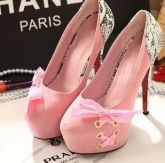 sapato alto rosa claro